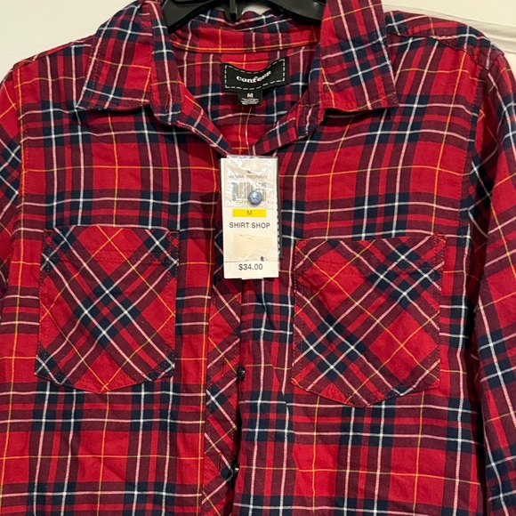 Confess Red and Blue Plaid Shirt size medium juniors - Picture 3 of 15